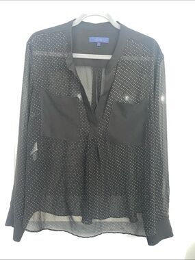 Rachel Black Sheer Gold Textured Polka Dot Blouse